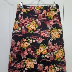 Floral Maxi Skirt - Black and Orange